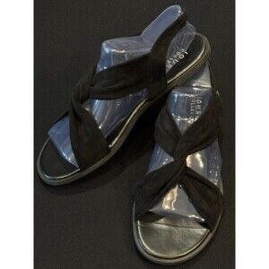 Journee Collection Criss Cross Womens Suede Flat Black Sandals Size 8 1/2